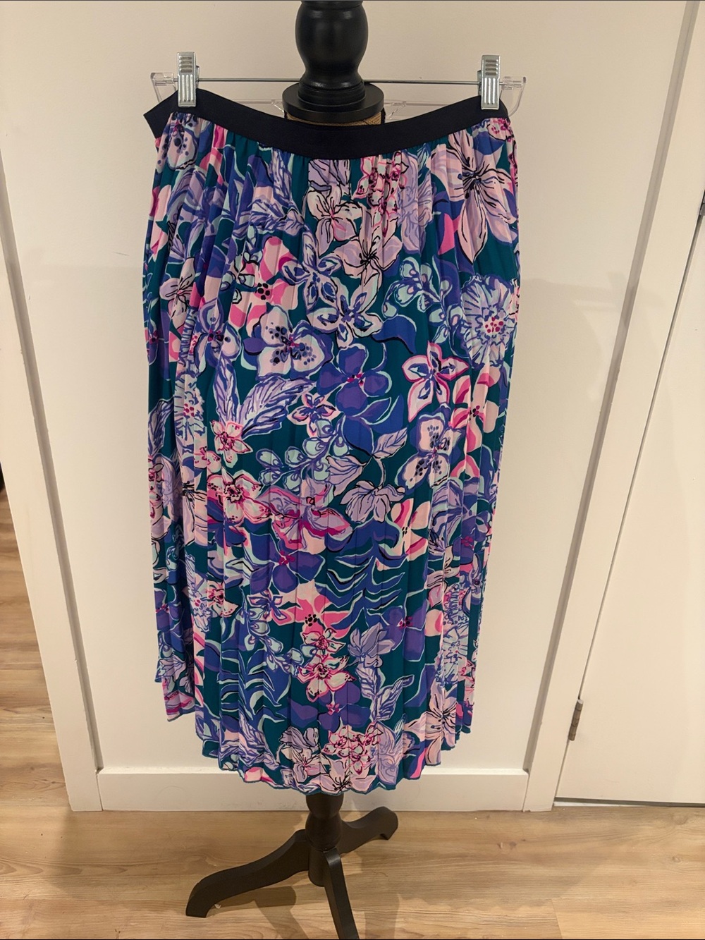Lilly Pulitzer Floral Pleated Midi Skirt - teal, Pink, Purple
